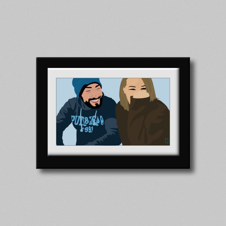 Ilustración de un chico mirando a una chica. La chica se tapa la cara con la mano