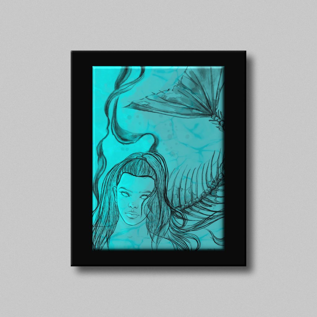 Ilustración de una rusalka, que tiene aspecto similar al de una sirena.