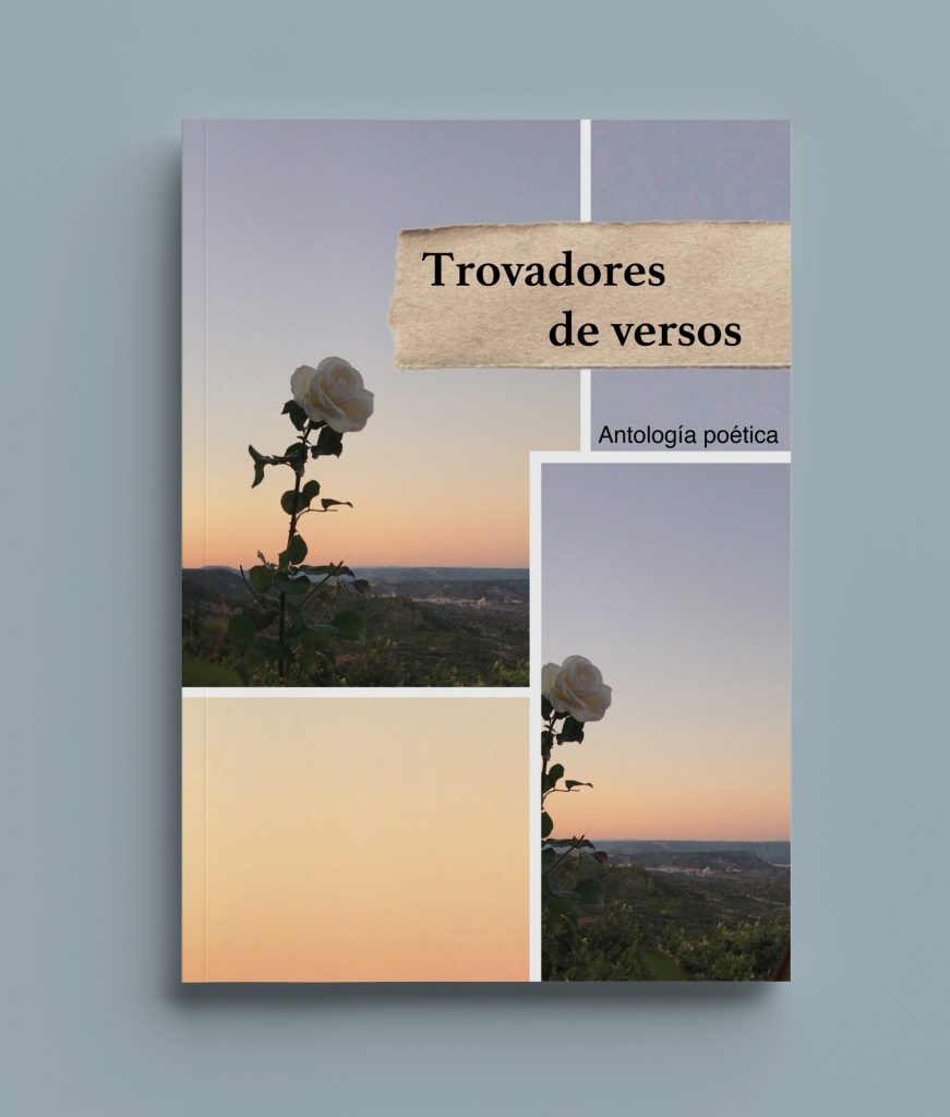 Portada compuesta por imágenes con una flor y un atardecer